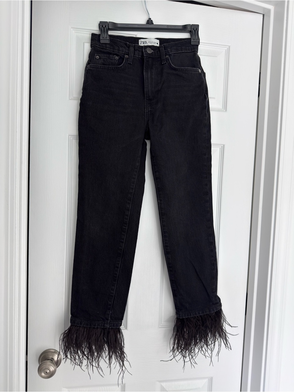 Zara Black Straight-Leg Jeans with Feathered Hems